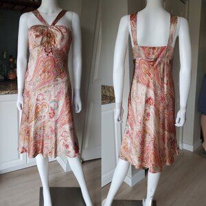 INC International Concepts Size 6 100% Silk Paisley Print Sleeveless Midi Dress